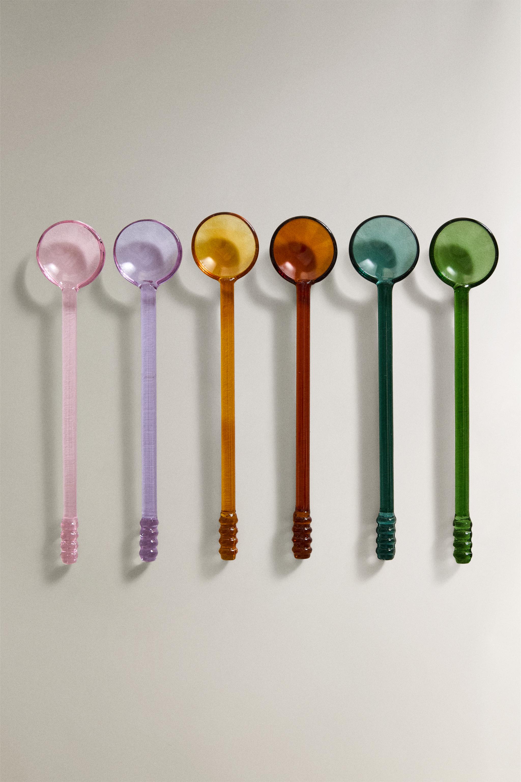 PACK OF MULTICOLORED BOROSILICATE GLASS SPOONS (PACK OF 6)